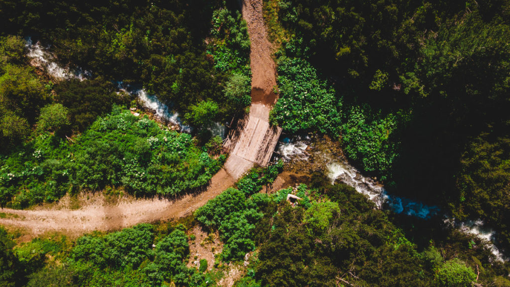 Birdseye view of one of the bridges that crosses the Bistritsa river on the way to Musala Peak.