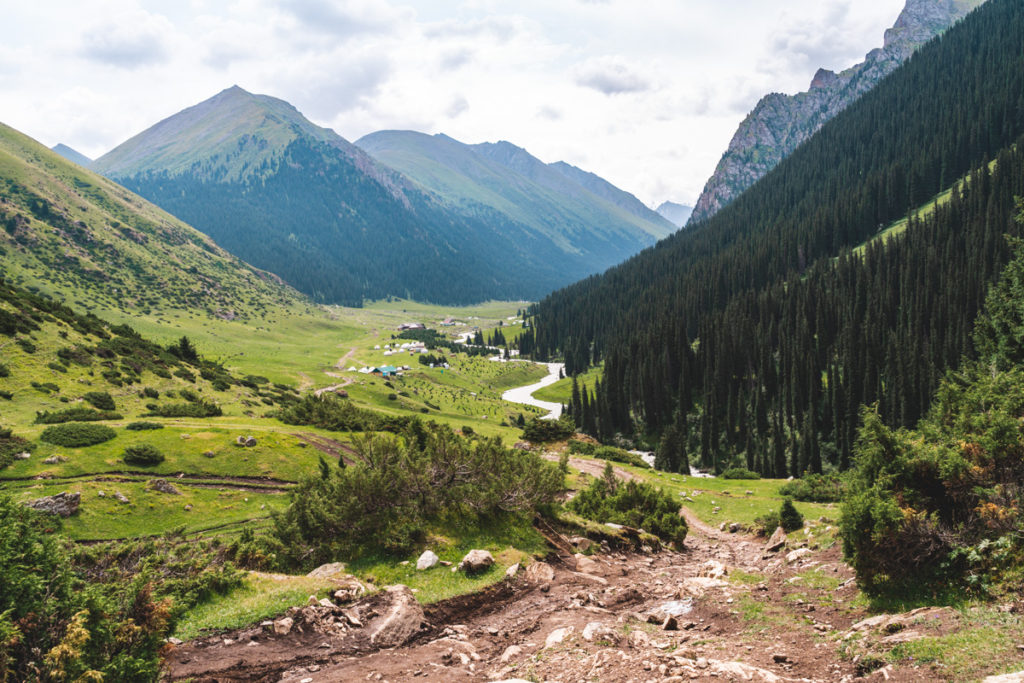 The resort town of Altyn-Arashan in the distance